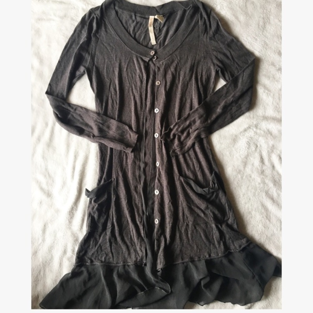 Renee C Ruffled Long Button Sweater Cardigan Large
